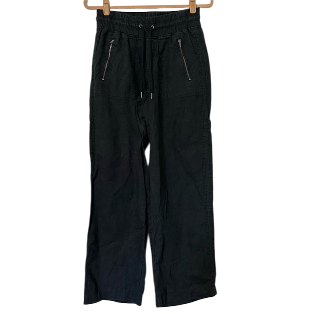 Athleta Cabo Linen Wide Leg Pants Black Womens 4 Minimalist - Picture 2 of 9